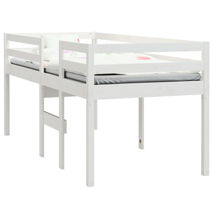 Letto a Soppalco Bianco 90x190 cm in Legno Massello di Pino