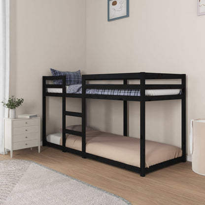 Letto a Castello Nero 80x200 cm in Legno Massello di Pino