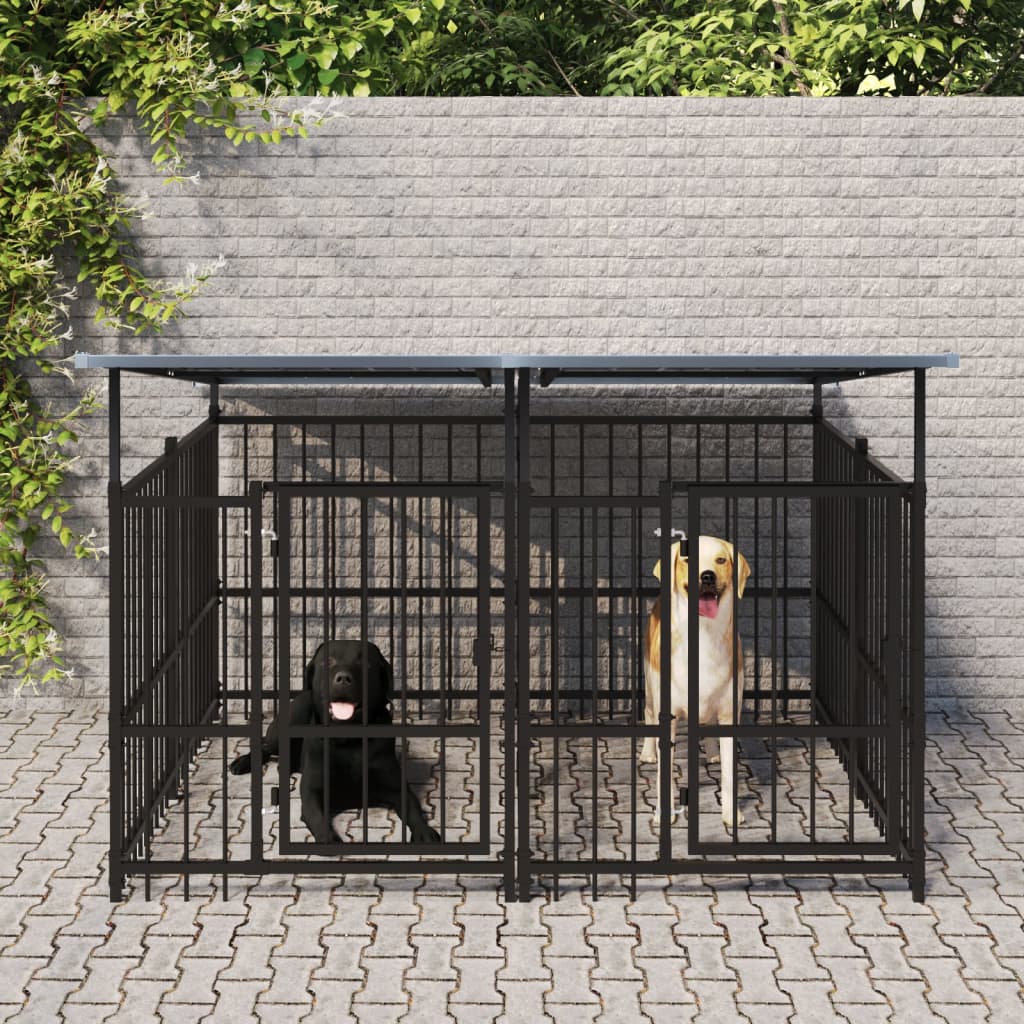 Gabbia per Cani da Esterno con Tetto in Acciaio 3,75 mÂ²