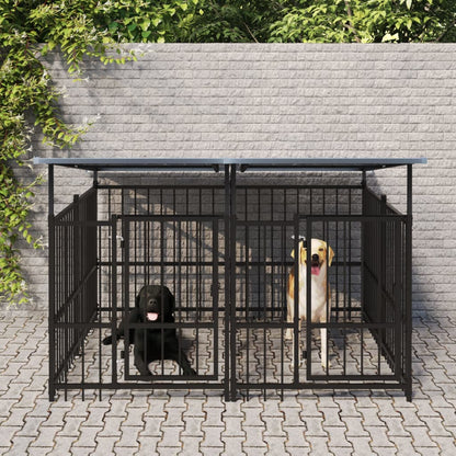 Gabbia per Cani da Esterno con Tetto in Acciaio 3,75 mÂ²