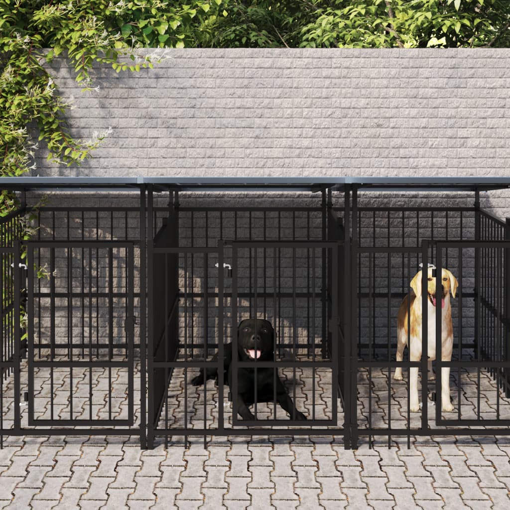 Gabbia per Cani da Esterno con Tetto in Acciaio 15,02 mÂ²