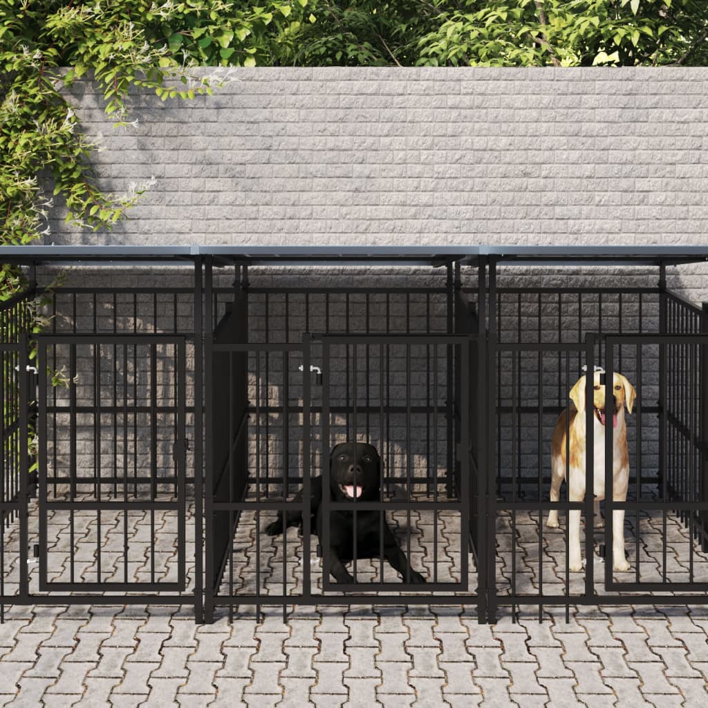 Gabbia per Cani da Esterno con Tetto in Acciaio 16,89 mÂ²