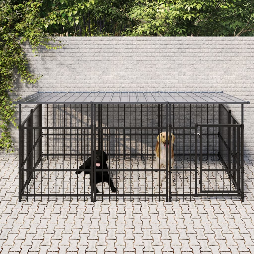 Gabbia per Cani da Esterno con Tetto in Acciaio 5,63 mÃ‚Â²