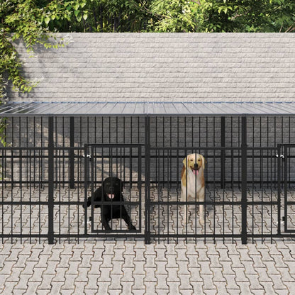 Gabbia per Cani da Esterno con Tetto in Acciaio 15,02 mÂ²