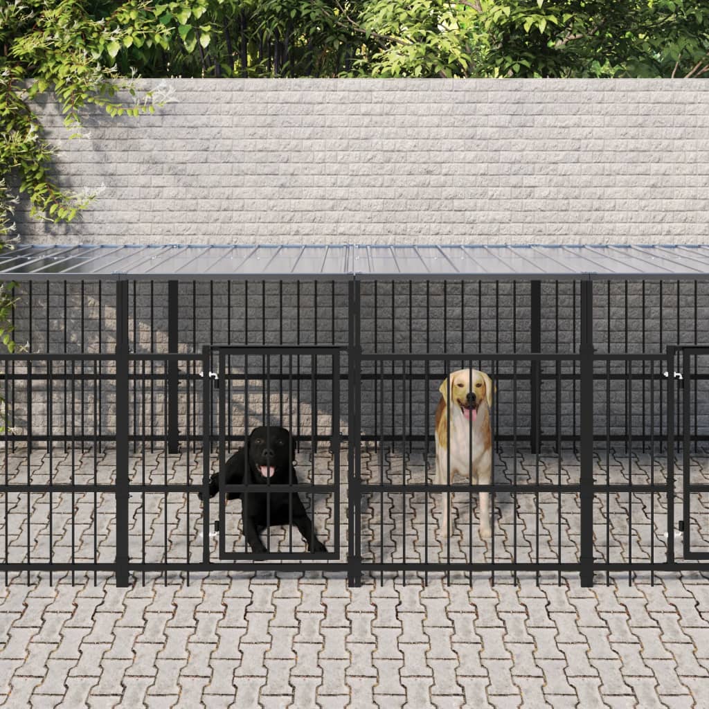 Gabbia per Cani da Esterno con Tetto in Acciaio 18,77 mÂ²