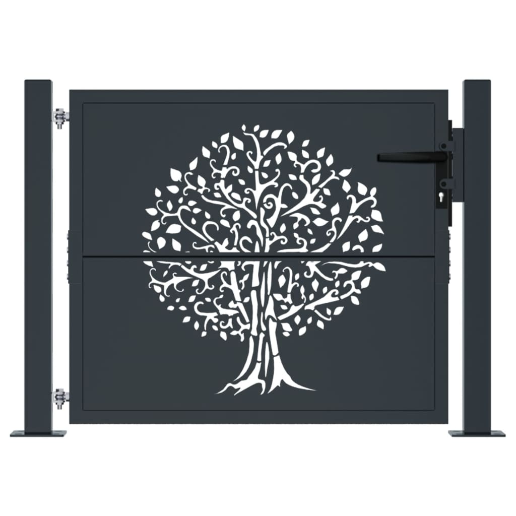 Cancello Giardino Antracite 105x80 cm in Acciaio Design Albero