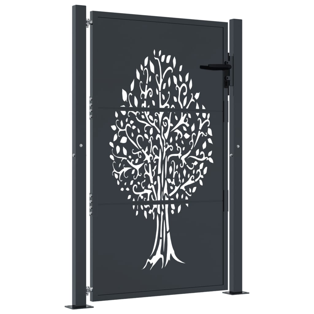 Cancello Giardino Antracite 105x155 cm in Acciaio Design Albero