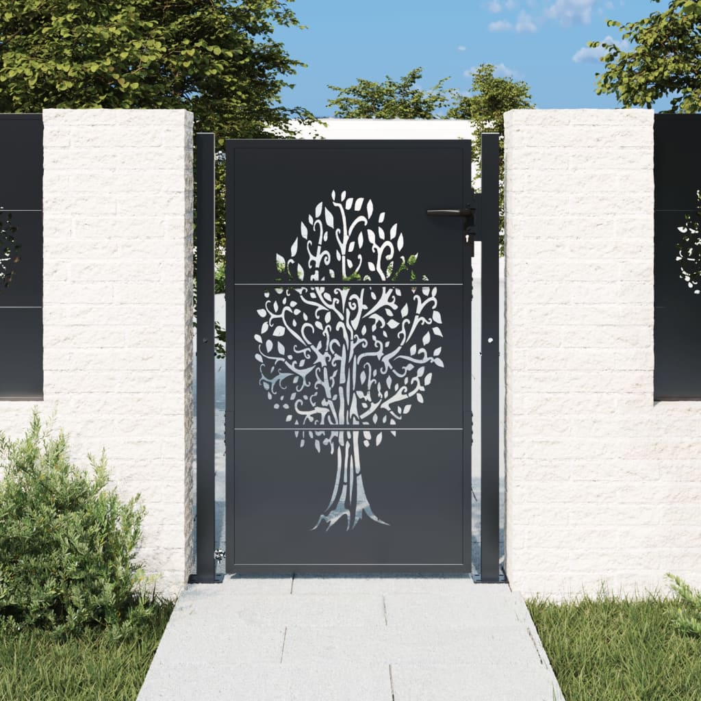 Cancello Giardino Antracite 105x155 cm in Acciaio Design Albero