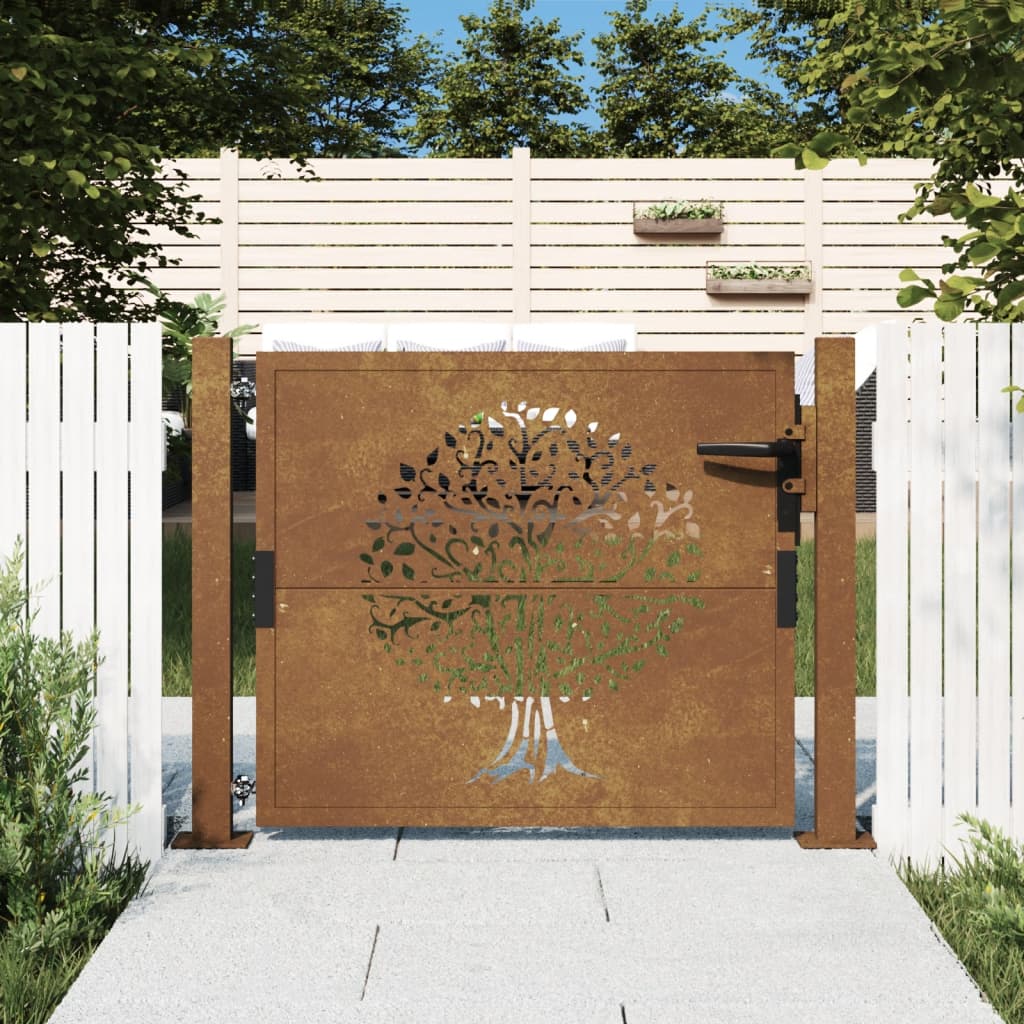 Cancello da Giardino 105x105 cm in Acciaio Corten Design Albero