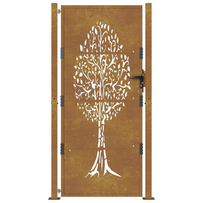 Cancello da Giardino 105x180 cm in Acciaio Corten Design Albero