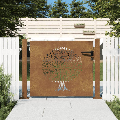 Cancello da Giardino 105x105 cm in Acciaio Corten Design Albero