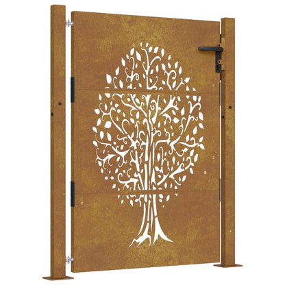 Cancello da Giardino 105x130 cm in Acciaio Corten Design Albero