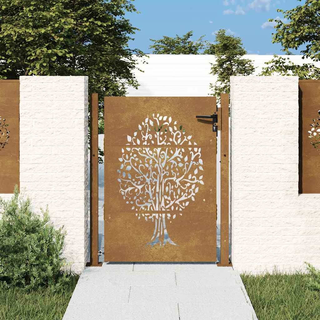 Cancello da giardino 100x125 cm in acciaio Corten con design ad albero