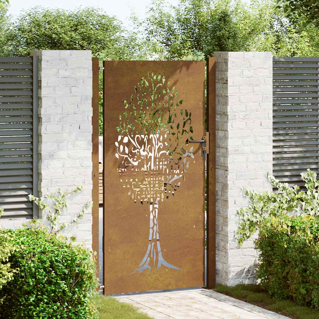 Cancello da giardino 100x200 cm in acciaio Corten con design ad albero