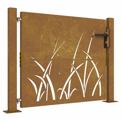 Cancello da giardino 100x75 cm in acciaio Corten con design erba