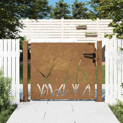 Cancello da giardino 100x75 cm in acciaio Corten con design erba
