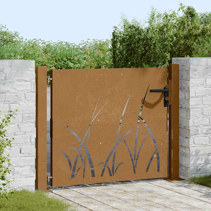 Cancello da giardino 100x100 cm in acciaio Corten con design erba