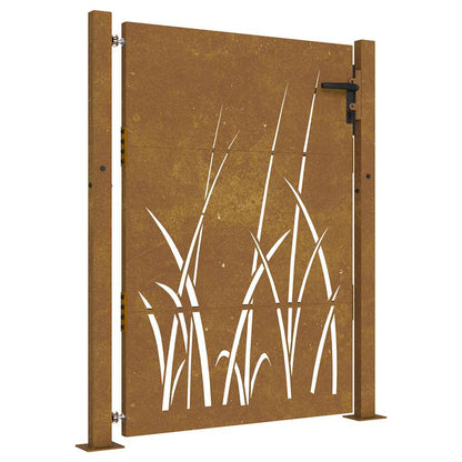 Cancello da giardino 100x125 cm in acciaio Corten con design erba