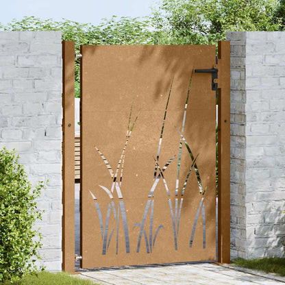 Cancello da giardino 100x125 cm in acciaio Corten con design erba