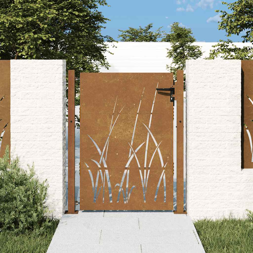 Cancello da giardino 100x125 cm in acciaio Corten con design erba