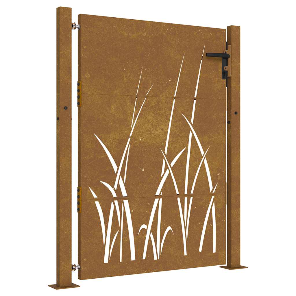 Cancello da giardino 100x150 cm in acciaio Corten con design erba