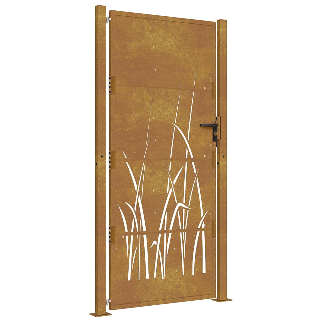 Cancello da giardino 100x175 cm in acciaio Corten con design erba