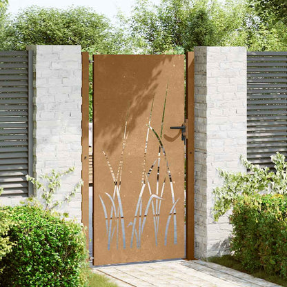 Cancello da giardino 100x175 cm in acciaio Corten con design erba