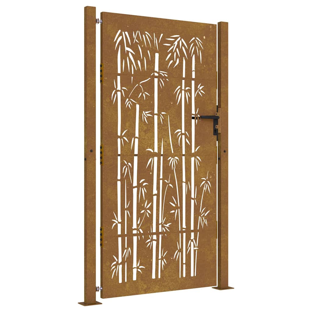 Cancello da giardino 100x175 cm in acciaio Corten e design in bambù