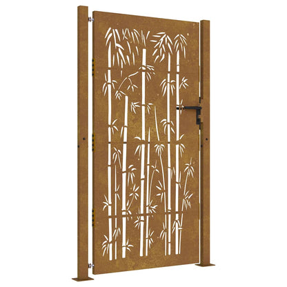 Cancello da giardino 100x175 cm in acciaio Corten e design in bambù
