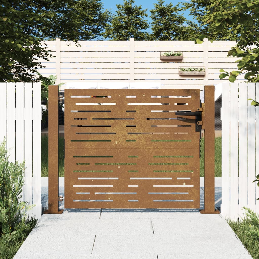 Cancello da Giardino 105x80m in Acciaio Corten Design Quadrato