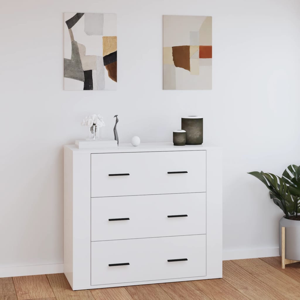 Credenza Bianco Lucido 80x33x70 cm in Legno Multistrato