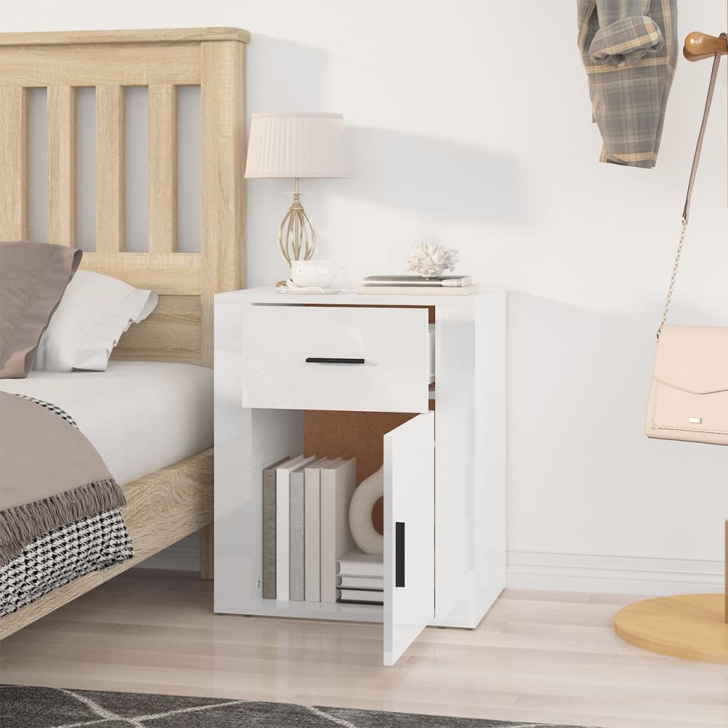Comodino Bianco Lucido 50x36x60 cm in Legno Multistrato