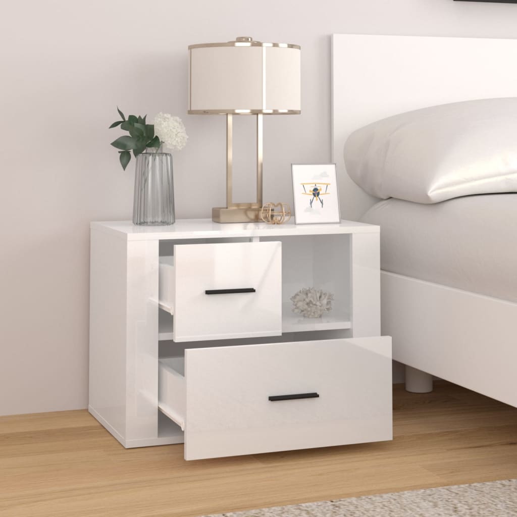 Comodino Bianco Lucido 60x36x45 cm in Legno Multistrato