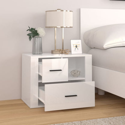 Comodino Bianco Lucido 60x36x45 cm in Legno Multistrato