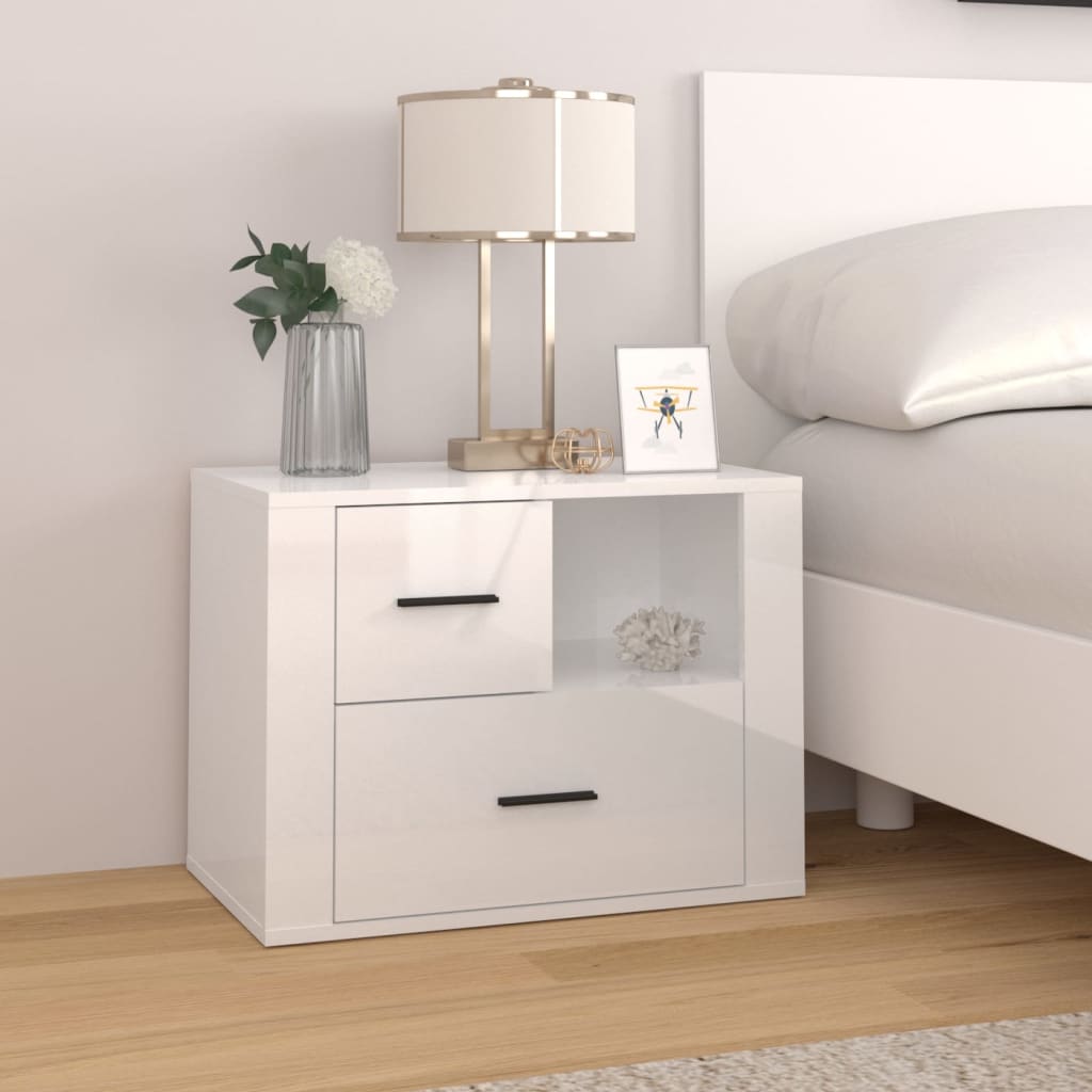 Comodino Bianco Lucido 60x36x45 cm in Legno Multistrato