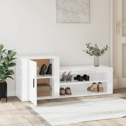 Scarpiera Bianco Lucido 130x35x54 cm in Legno Multistrato