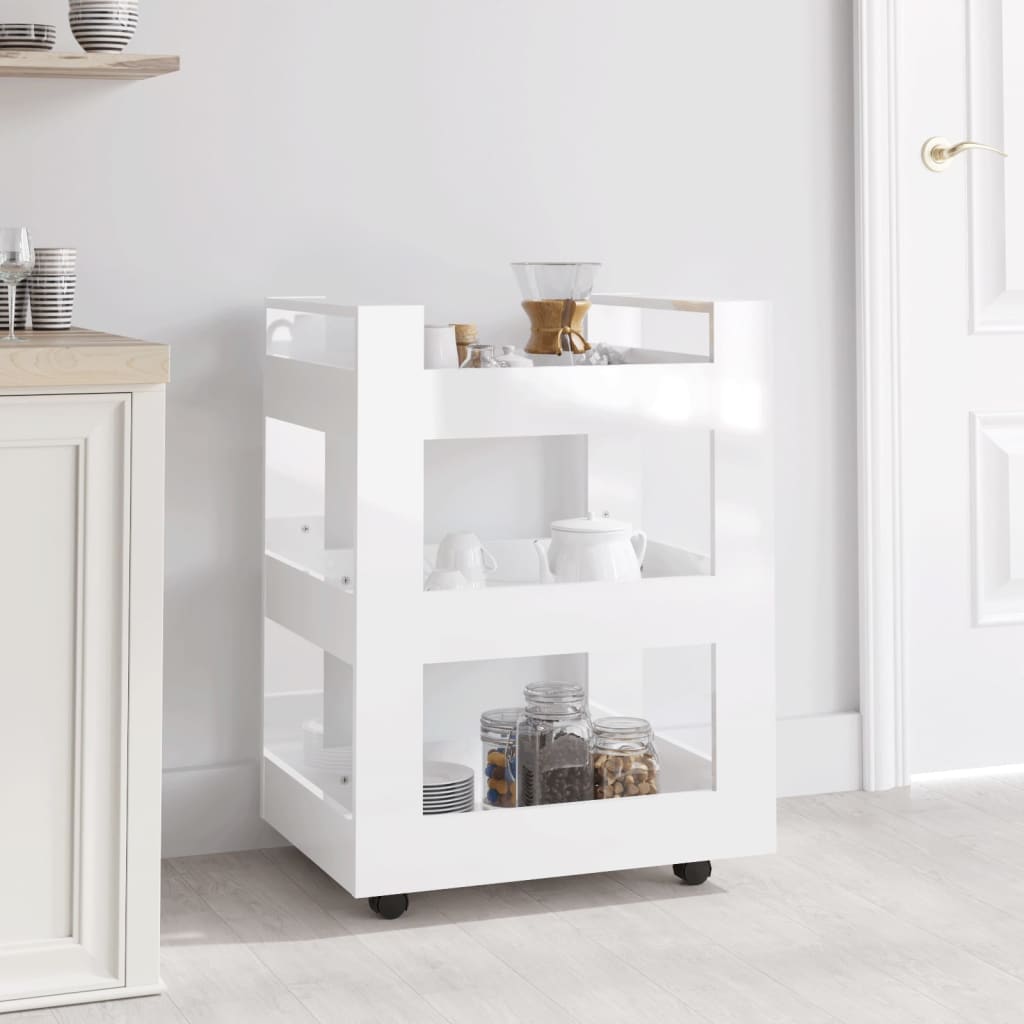Carrello da Cucina bianco lucido 60x45x80 cm Legno Multistrato