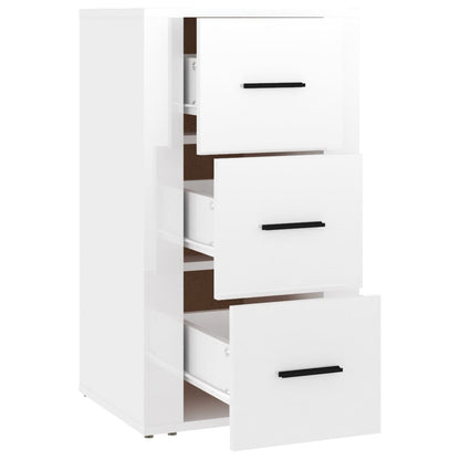 Credenza Bianco Lucido 40x33x70 cm in Legno Multistrato