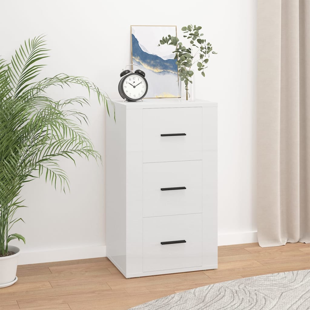 Credenza Bianco Lucido 40x33x70 cm in Legno Multistrato