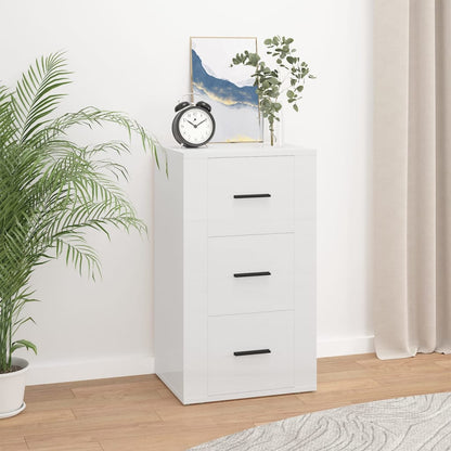 Credenza Bianco Lucido 40x33x70 cm in Legno Multistrato