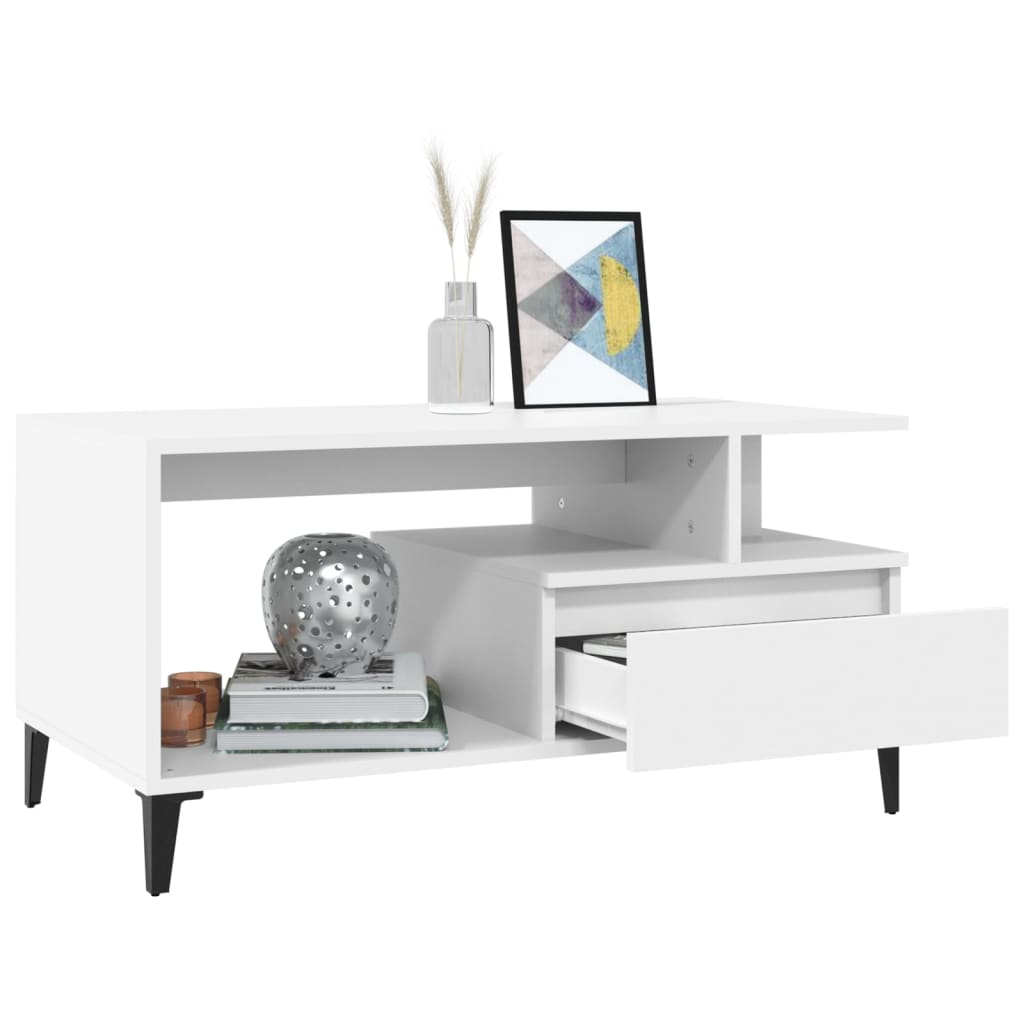 Tavolino da Salotto Bianco 90x49x45 cm in Legno Multistrato