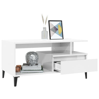 Tavolino da Salotto Bianco Lucido 90x49x45 cm Legno Multistrato