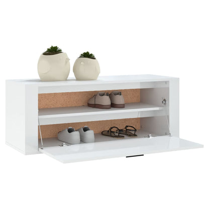 Scarpiera Bianco Lucido 100x35x38 cm in Legno Multistrato