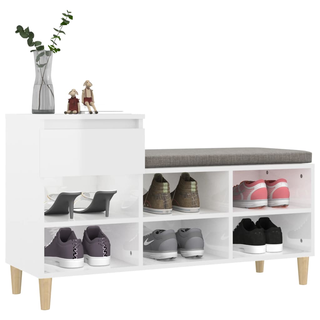 Scarpiera Bianco Lucido 102x36x60 cm in Legno Multistrato