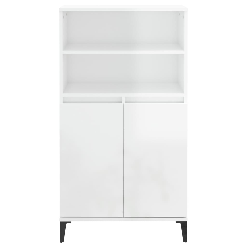 Credenza Bianco Lucido 60x36x110 cm in Legno Multistrato