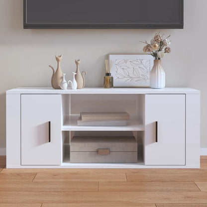 Mobile Porta TV Bianco Lucido 100x35x40 cm in Legno Multistrato