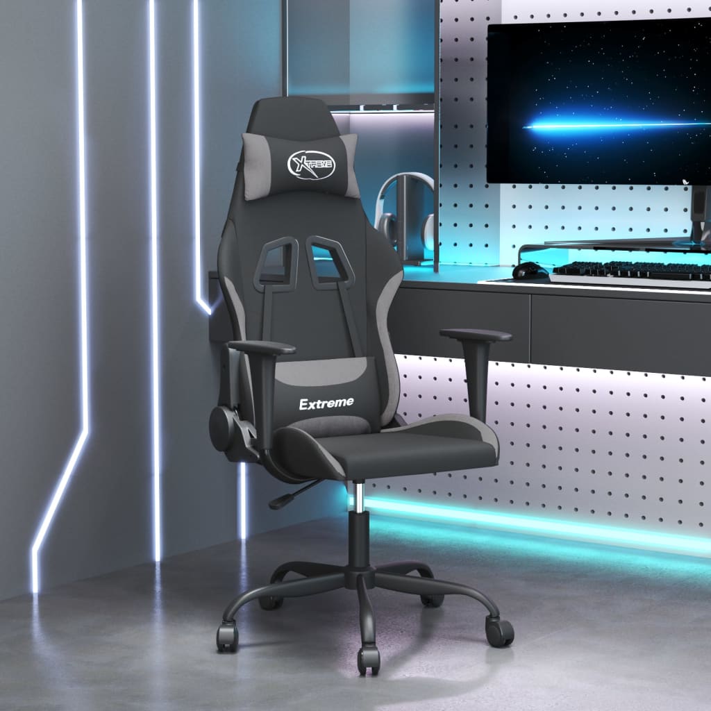 Sedia da Gaming Nero e Grigio Chiaro in Tessuto