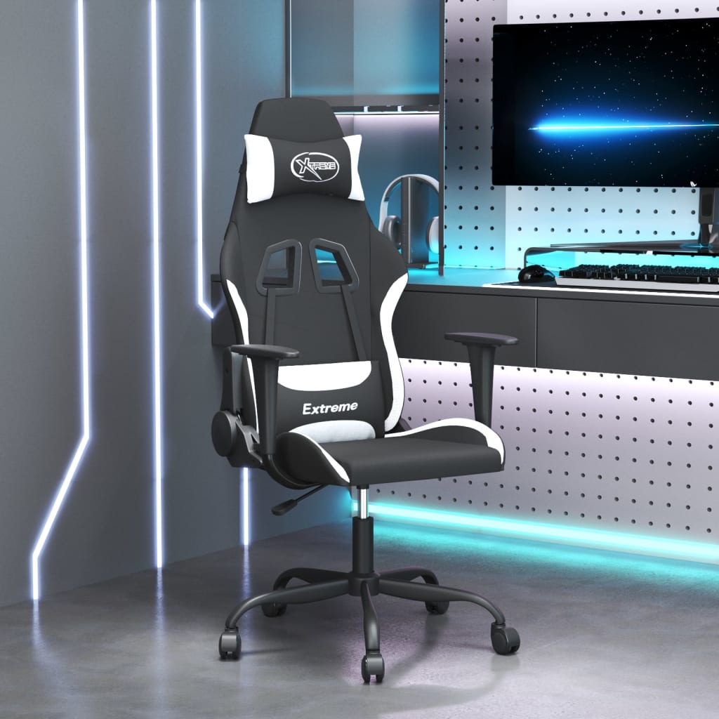Sedia da Gaming Nero e Bianco in Tessuto