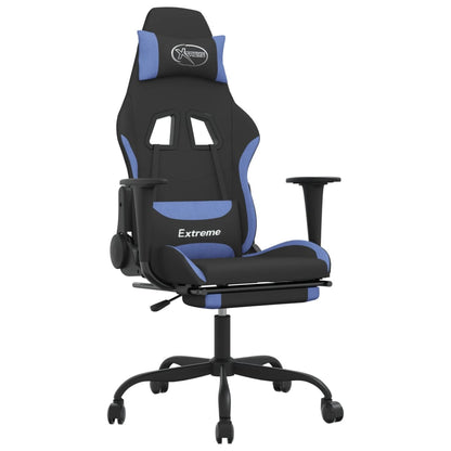 Sedia da Gaming con Poggiapiedi Nero e Blu in Tessuto