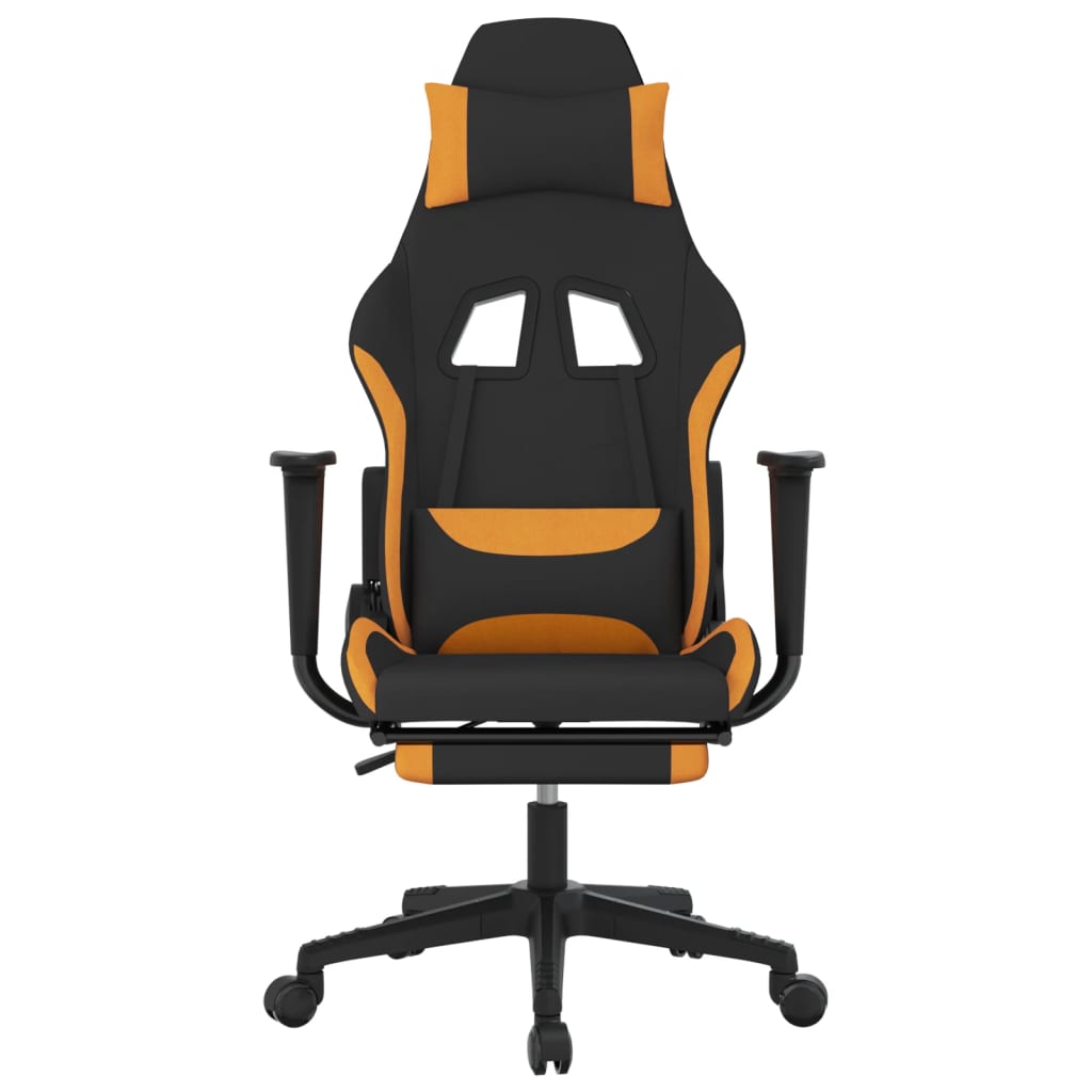 Sedia da Gaming con Poggiapiedi Nero e Arancione in Tessuto
